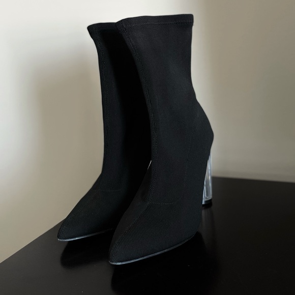 Knit Detail Glass Heeled Sock Boots - Picture 2 of 4